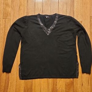 Milano Black V-Neck Sweater with Silver Accents Size XL
